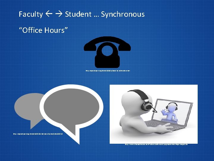 Faculty Student … Synchronous “Office Hours” http: //openclipart. org/detail/1908/phone-by-rickvanderzwet http: //openclipart. org/detail/191469/chat-icon-by-minduka-191469 http: //www.