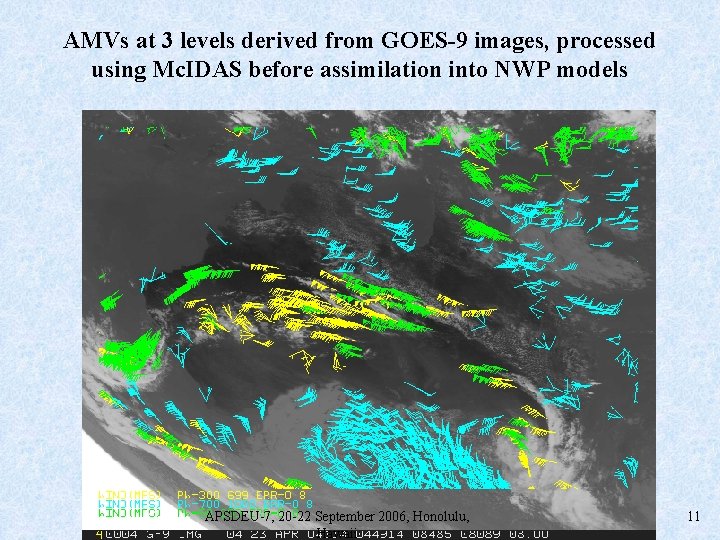 AMVs at 3 levels derived from GOES-9 images, processed using Mc. IDAS before assimilation