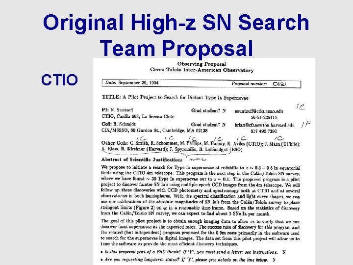 Original High-z SN Search Team Proposal CTIO 