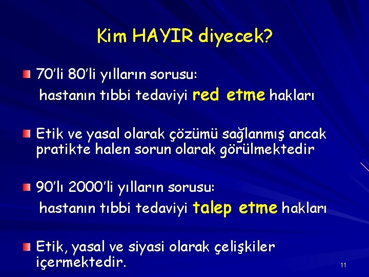 Kim HAYIR diyecek? 70’li 80’li yılların sorusu: hastanın tıbbi tedaviyi red etme hakları Etik