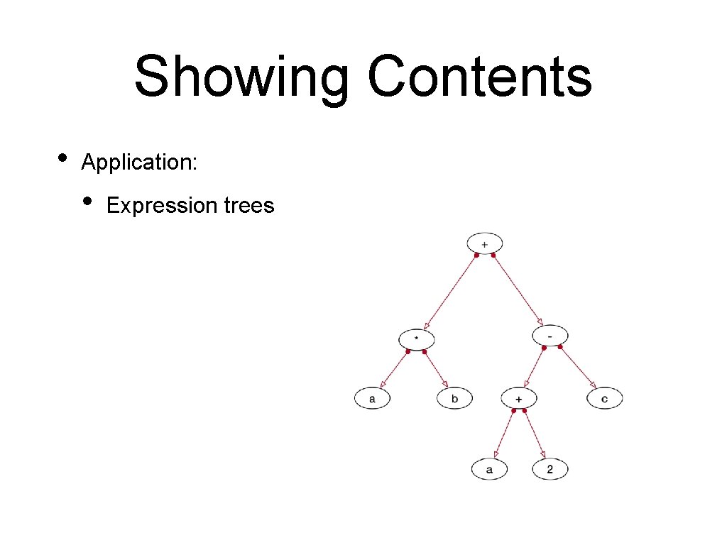 Showing Contents • Application: • Expression trees 