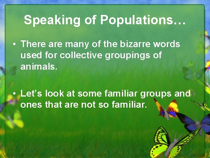 Speaking of Populations… • There are many of the bizarre words used for collective