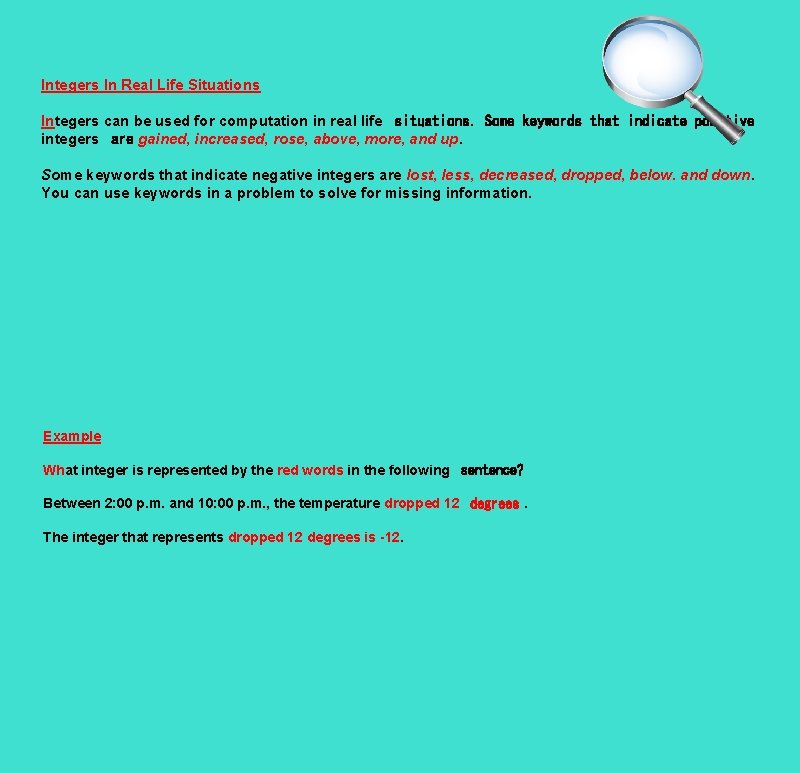 Integers In Real Life Situations Integers can be used for computation in real life