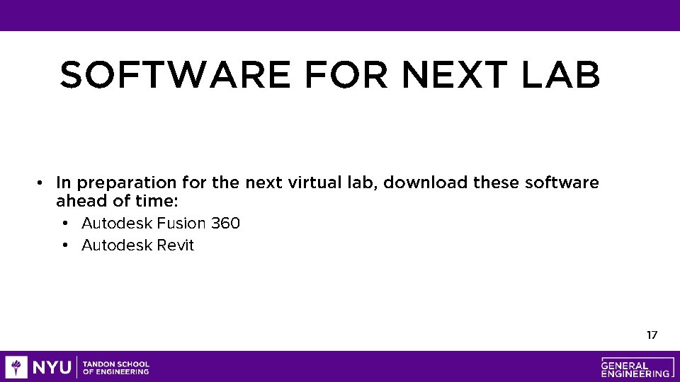 SOFTWARE FOR NEXT LAB • In preparation for the next virtual lab, download these