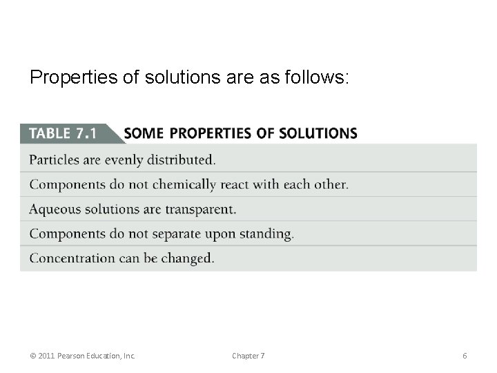 Properties of solutions are as follows: © 2011 Pearson Education, Inc. Chapter 7 6
