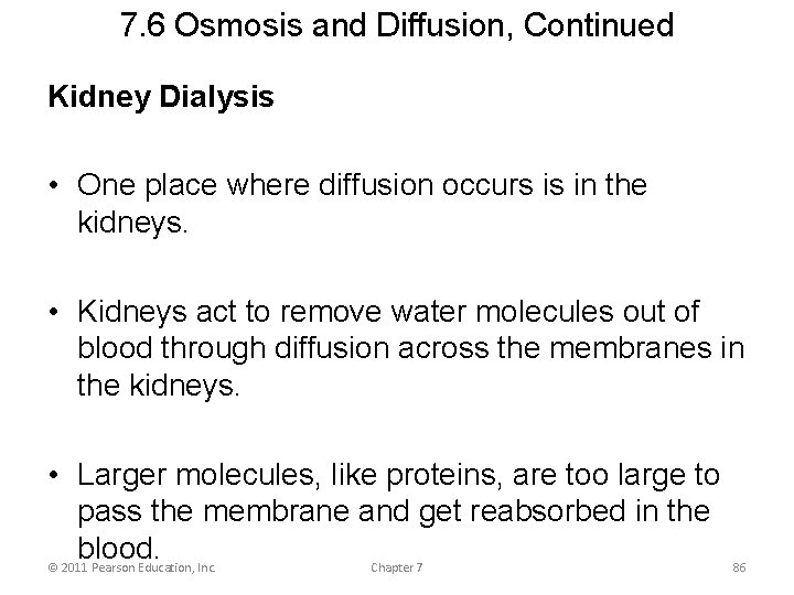 7. 6 Osmosis and Diffusion, Continued Kidney Dialysis • One place where diffusion occurs