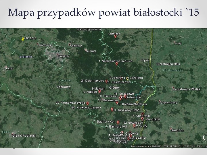 Mapa przypadków powiat białostocki `15 