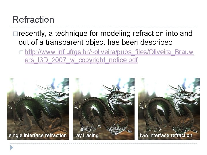 Refraction � recently, a technique for modeling refraction into and out of a transparent