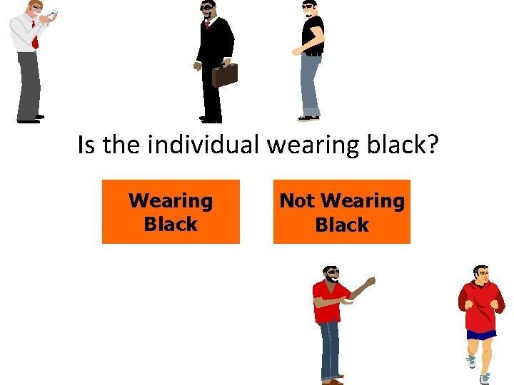 Is the individual wearing black? Wearing Black Not Wearing Black 