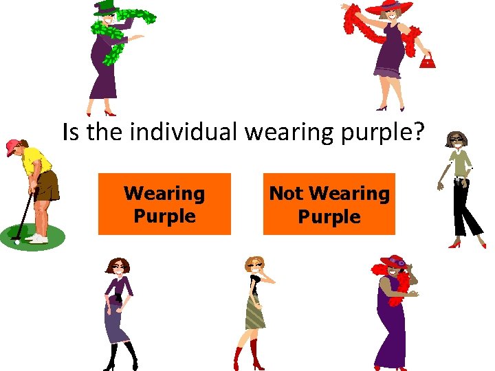 Is the individual wearing purple? Wearing Purple Not Wearing Purple 