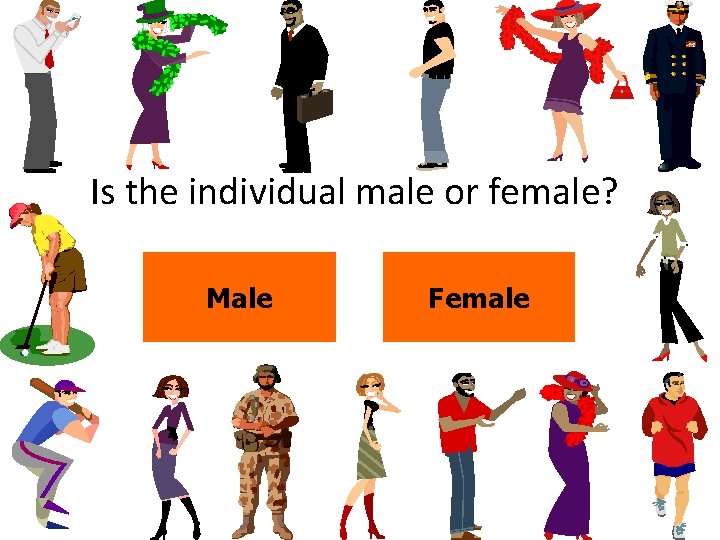 Is the individual male or female? Male Female 