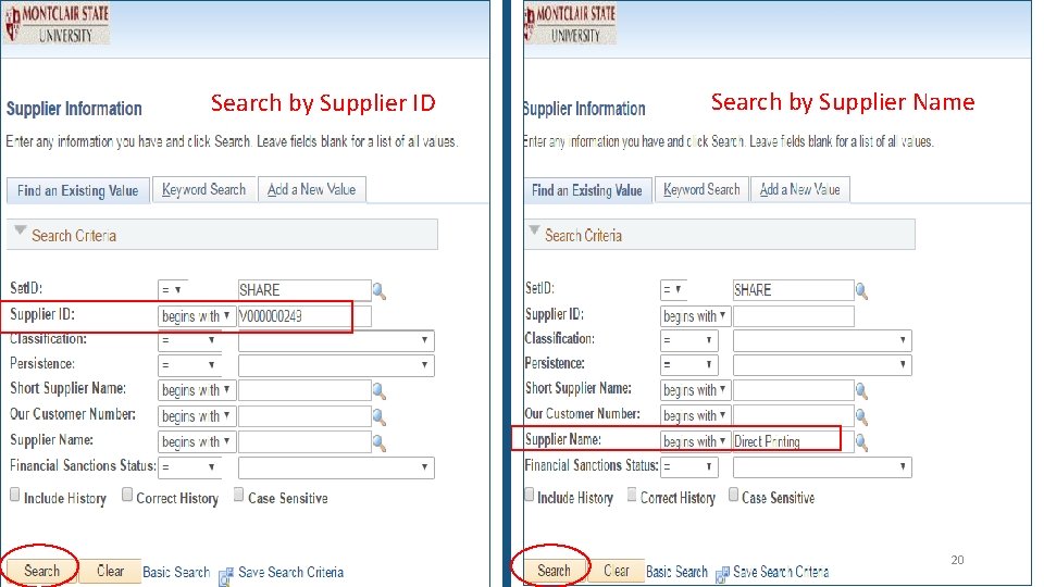 Search by Supplier ID Search by Supplier Name 20 