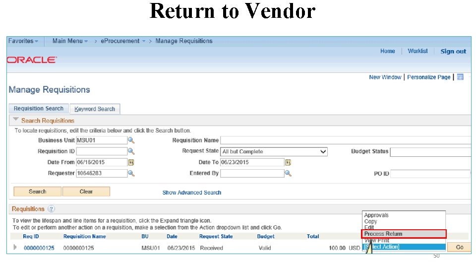 Return to Vendor 50 