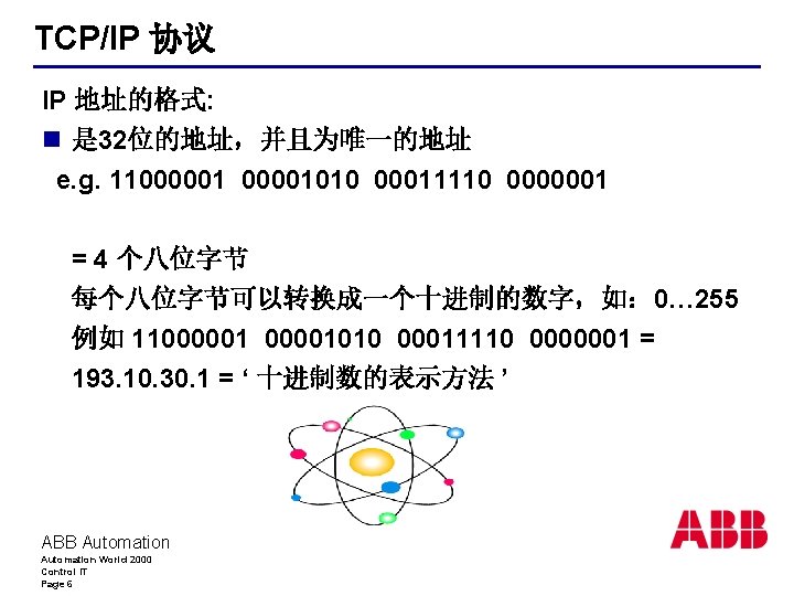 TCP/IP 协议 IP 地址的格式: n 是 32位的地址，并且为唯一的地址 e. g. 11000001010 00011110 0000001 = 4