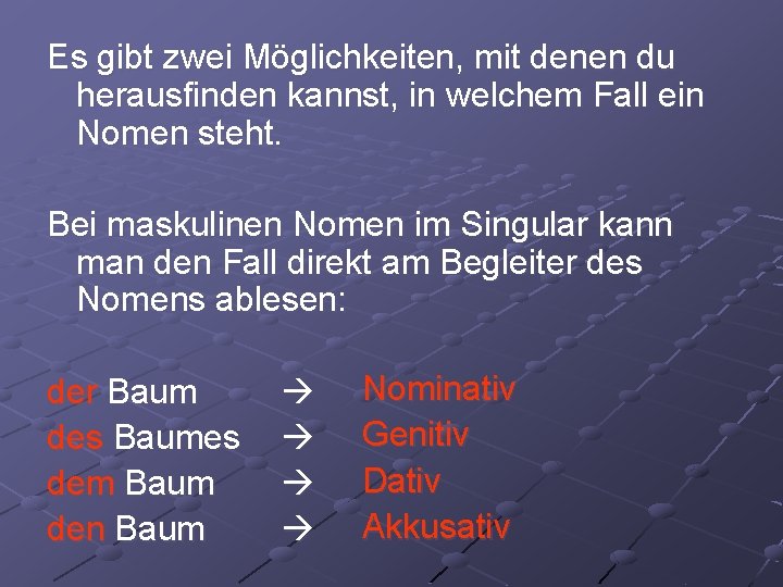 Es gibt zwei Möglichkeiten, mit denen du herausfinden kannst, in welchem Fall ein Nomen
