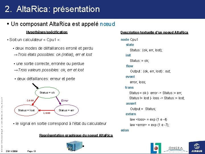 2. Alta. Rica: présentation • Un composant Alta. Rica est appelé nœud Hypothèses/spécification •