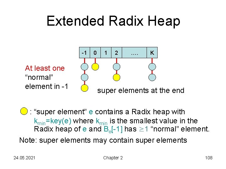 Extended Radix Heap -1 At least one “normal” element in -1 0 1 2