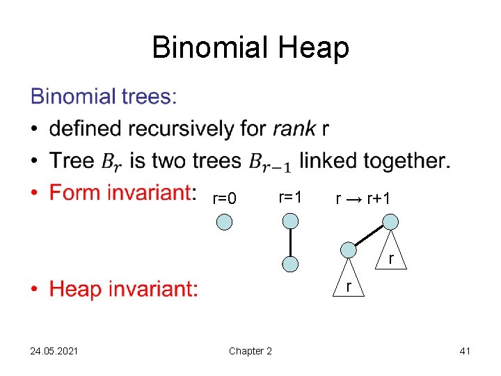  • Binomial Heap r=0 r=1 r → r+1 r r 24. 05. 2021