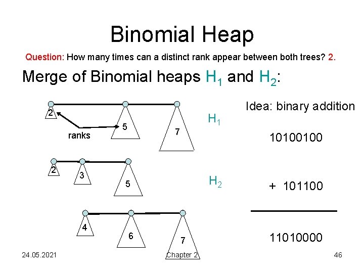 Binomial Heap Question: How many times can a distinct rank appear between both trees?