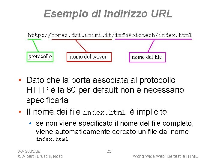 Esempio di indirizzo URL • Dato che la porta associata al protocollo HTTP è