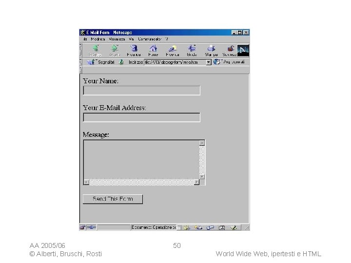 AA 2005/06 © Alberti, Bruschi, Rosti 50 World Wide Web, ipertesti e HTML 