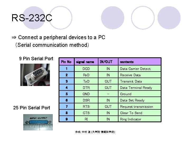 RS-232 C ⇒ Connect a peripheral devices to a PC （Serial communication method） 9