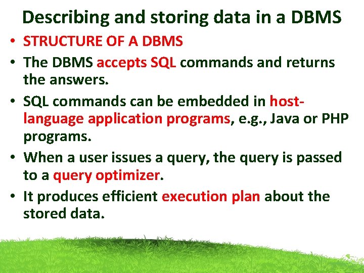 Describing and storing data in a DBMS • STRUCTURE OF A DBMS • The