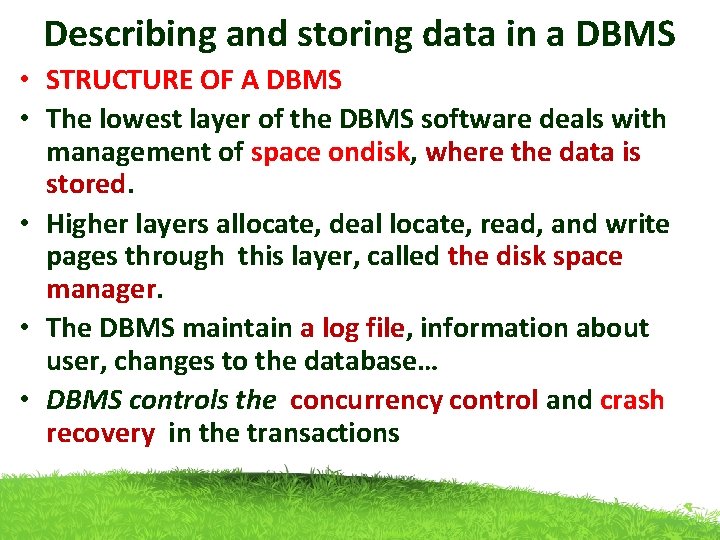 Describing and storing data in a DBMS • STRUCTURE OF A DBMS • The