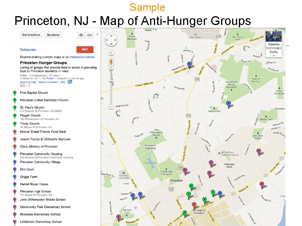 Sample Princeton, NJ - Map of Anti-Hunger Groups 