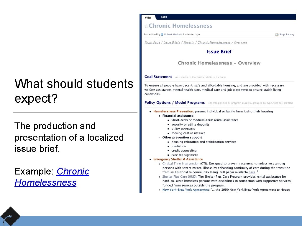 What should students expect? The production and presentation of a localized issue brief. Example: