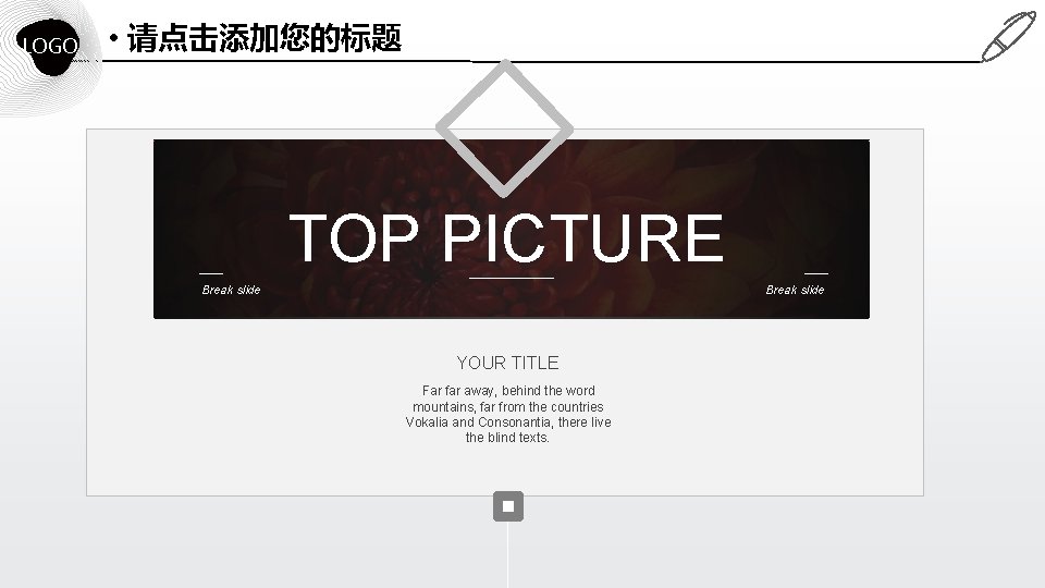 LOGO • 请点击添加您的标题 TOP PICTURE Break slide YOUR TITLE Far far away, behind the