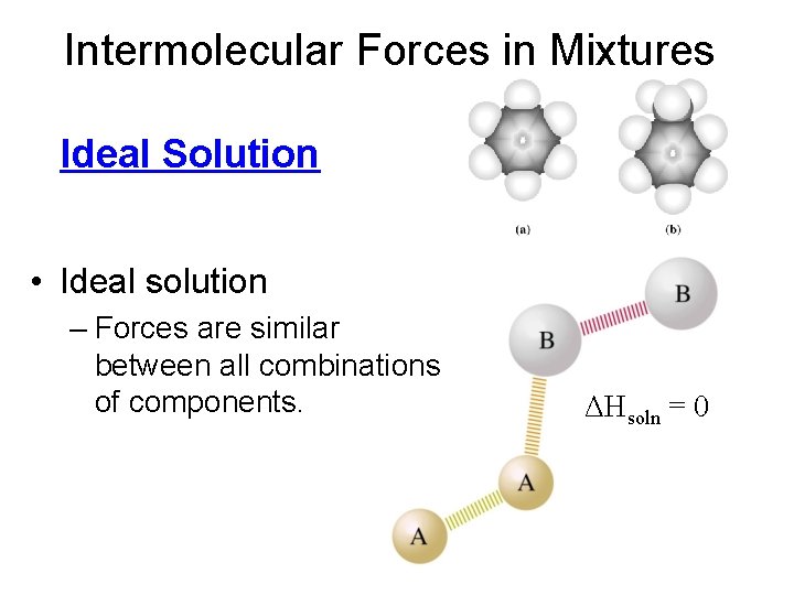 Intermolecular Forces in Mixtures Ideal Solution • Ideal solution – Forces are similar between