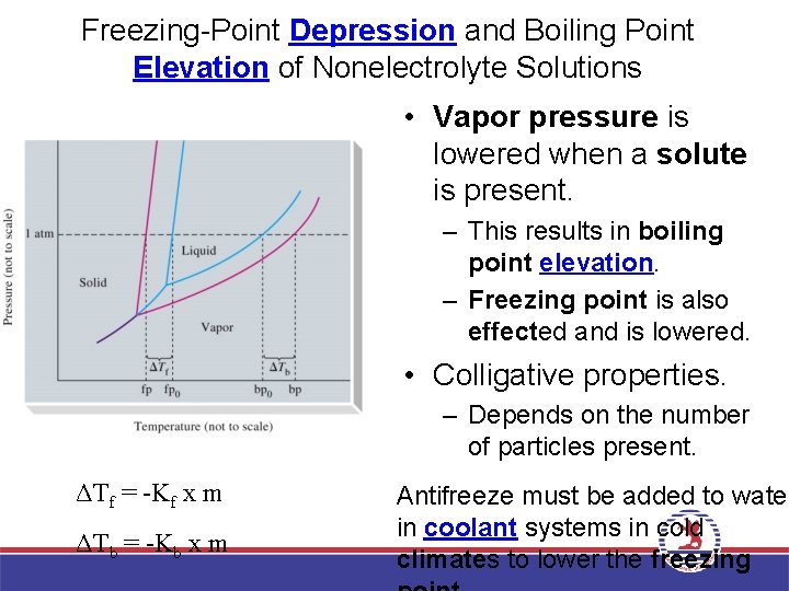 Freezing-Point Depression and Boiling Point Elevation of Nonelectrolyte Solutions • Vapor pressure is lowered