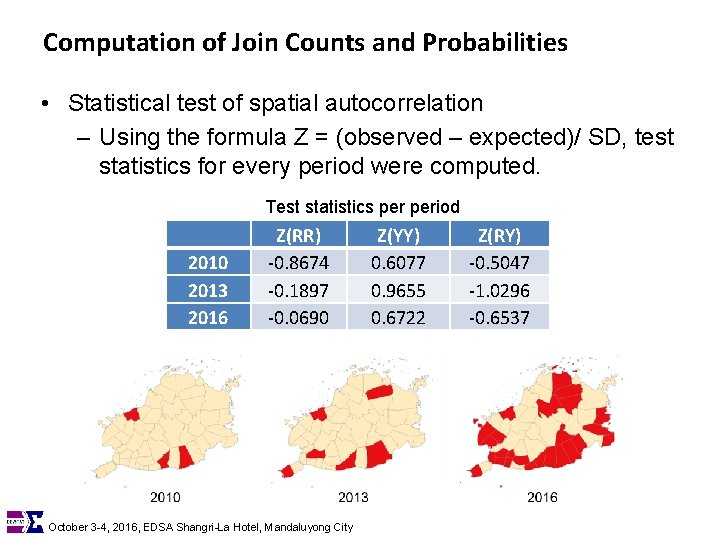 Computation of Join Counts and Probabilities • Statistical test of spatial autocorrelation – Using