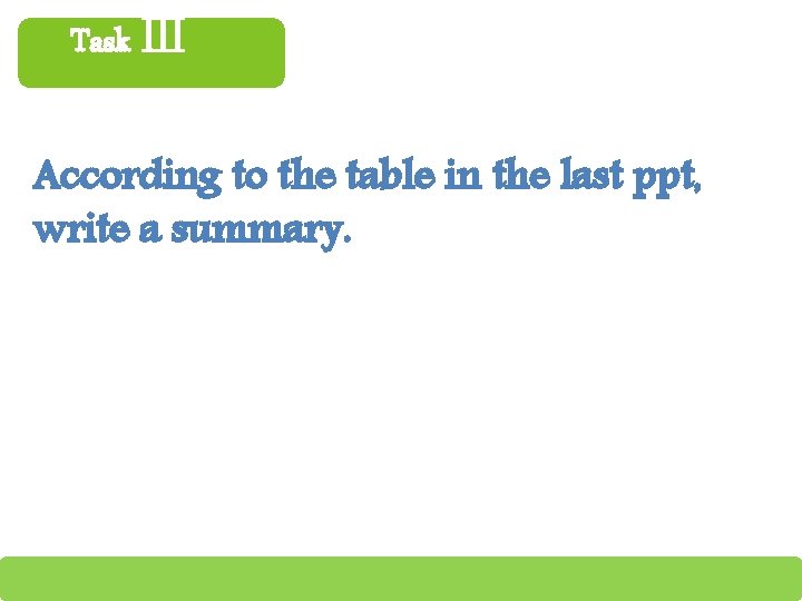 Task Ⅲ According to the table in the last ppt, write a summary. 9