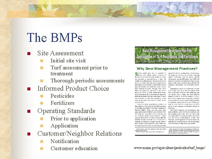 The BMPs n Site Assessment n n Informed Product Choice n n n Pesticides