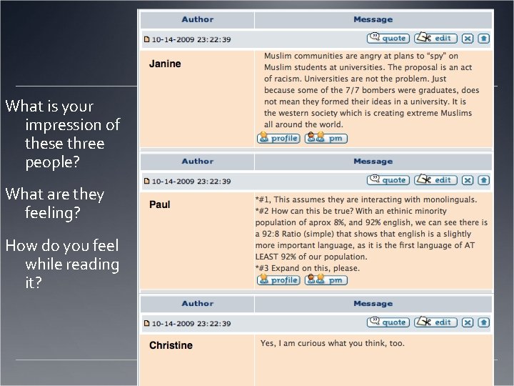 What is your impression of these three people? What are they feeling? How do