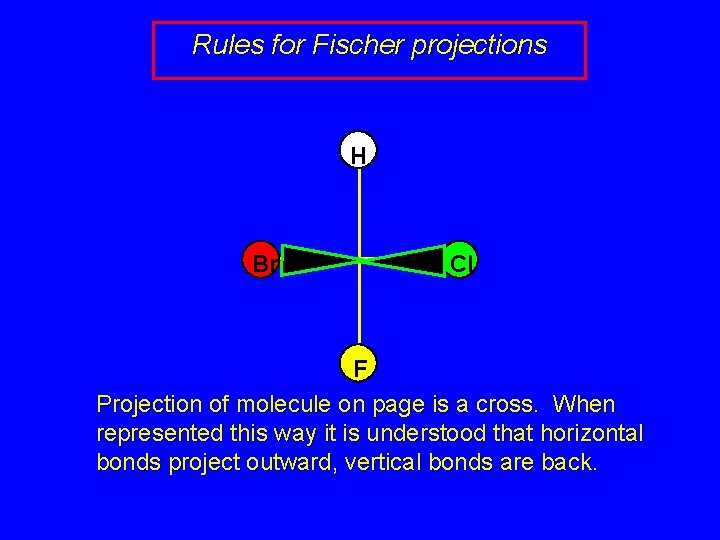 Rules for Fischer projections H Br Cl F Projection of molecule on page is