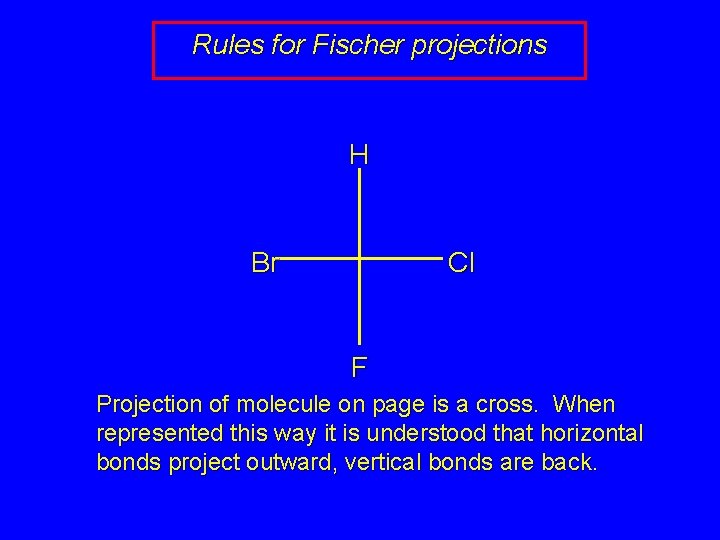 Rules for Fischer projections H Br Cl F Projection of molecule on page is