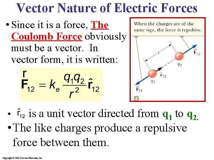 Vector Nature of Electric Forces • Since it is a force, The Coulomb Force