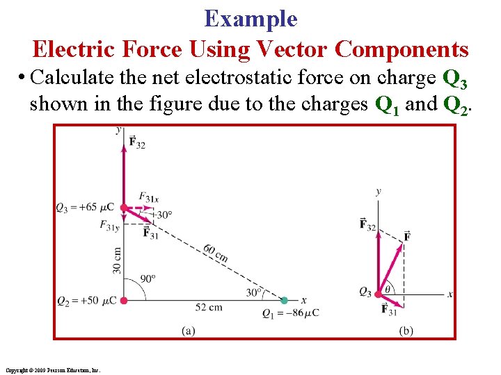 Example Electric Force Using Vector Components • Calculate the net electrostatic force on charge