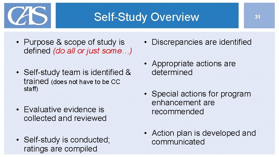 Self-Study Overview • Purpose & scope of study is defined (do all or just