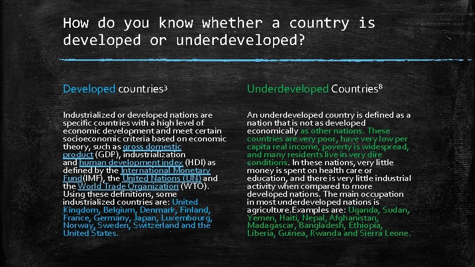 How do you know whether a country is developed or underdeveloped? Developed countries 3