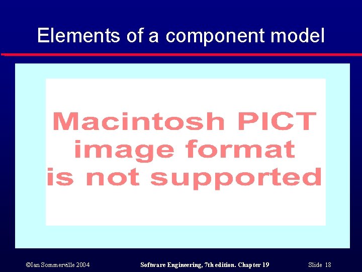 Elements of a component model ©Ian Sommerville 2004 Software Engineering, 7 th edition. Chapter Elements of a component model ©Ian Sommerville 2004 Software Engineering, 7 th edition. Chapter