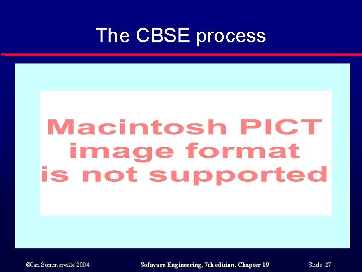 The CBSE process ©Ian Sommerville 2004 Software Engineering, 7 th edition. Chapter 19 Slide The CBSE process ©Ian Sommerville 2004 Software Engineering, 7 th edition. Chapter 19 Slide