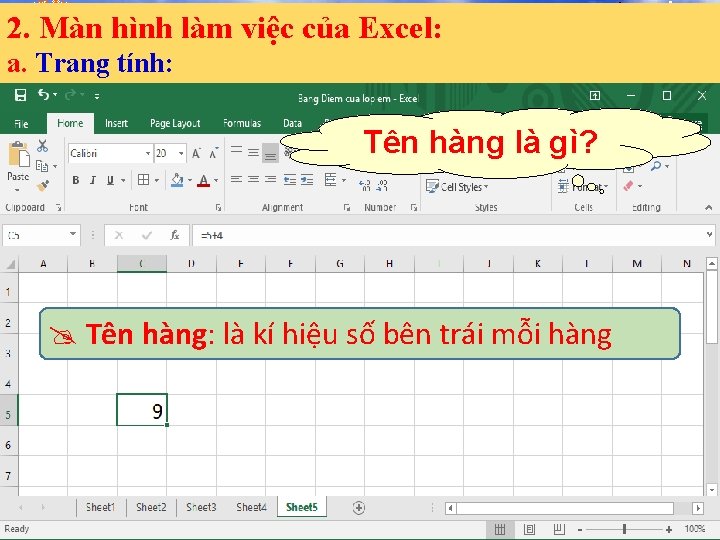 i 1 làm việc của Excel: 2. Màn hình Bà a. Trang tính: Tin