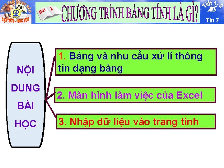 i Bà 1 Tin 7 NỘI DUNG BÀI HỌC 1. Bảng và nhu cầu