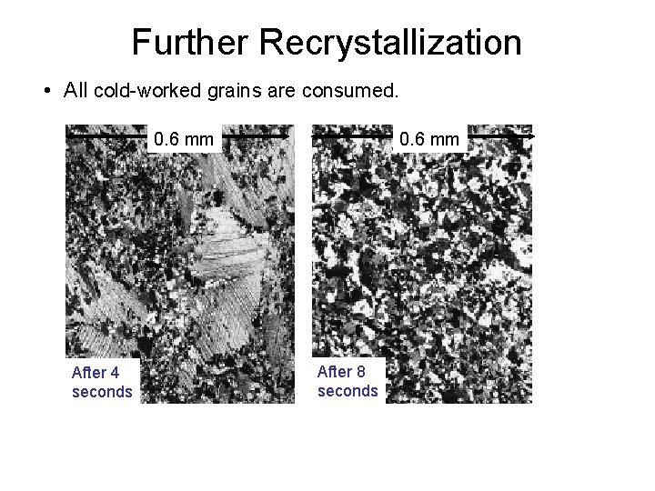 Further Recrystallization • All cold-worked grains are consumed. 0. 6 mm After 4 seconds