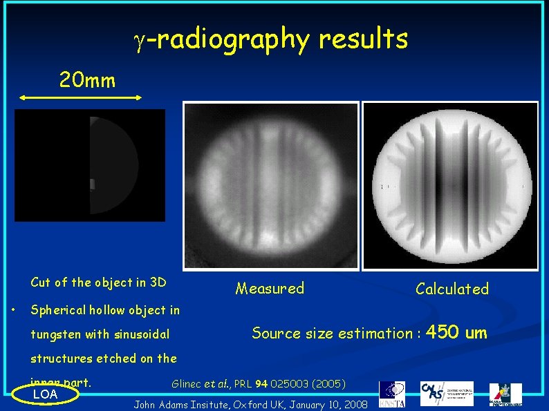 g-radiography results 20 mm Cut of the object in 3 D • Measured Calculated
