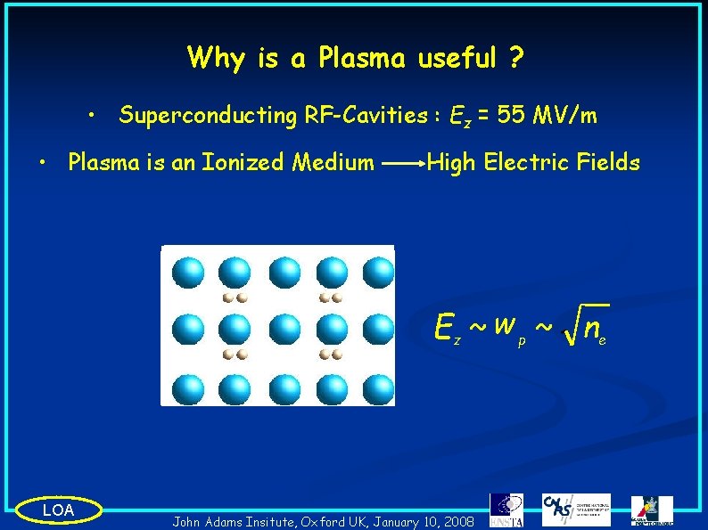 Why is a Plasma useful ? • Superconducting RF-Cavities : Ez = 55 MV/m